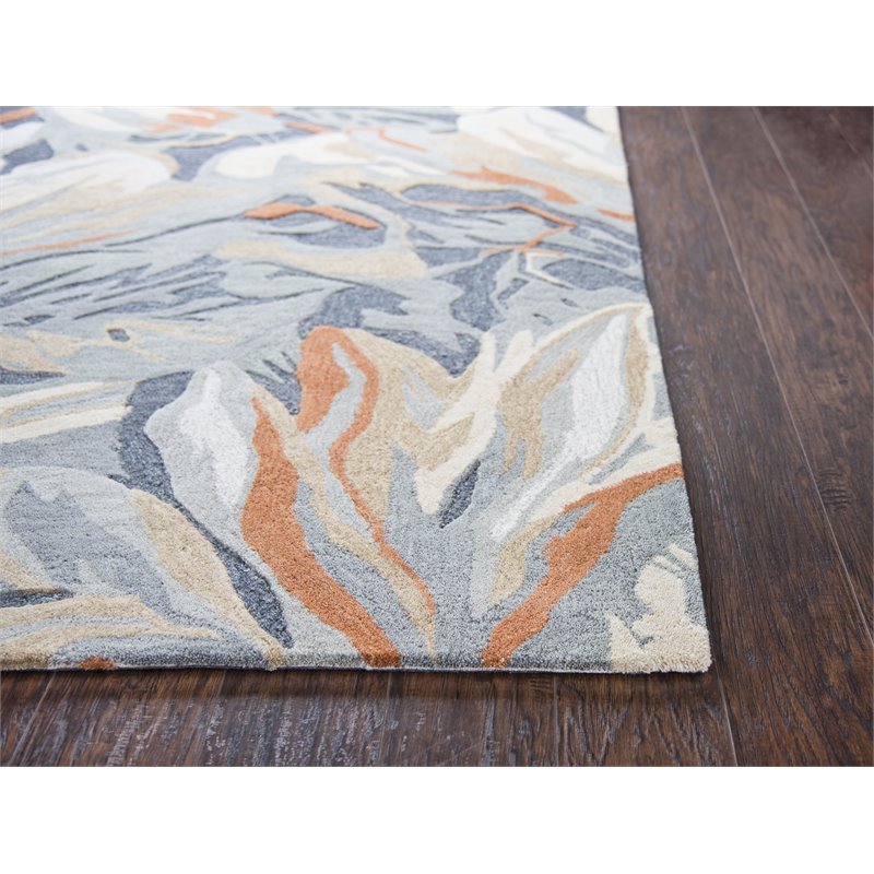 Alora Decor Lapis 9' x 12' Floral Blue/Gray/Beige/Orange Hand-Tufted Area Rug