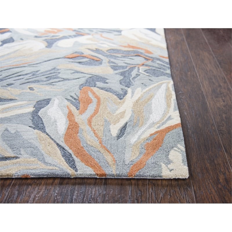 Alora Decor Lapis 10' x 13' Floral Blue/Gray/Beige/Orange Hand-Tufted Rug