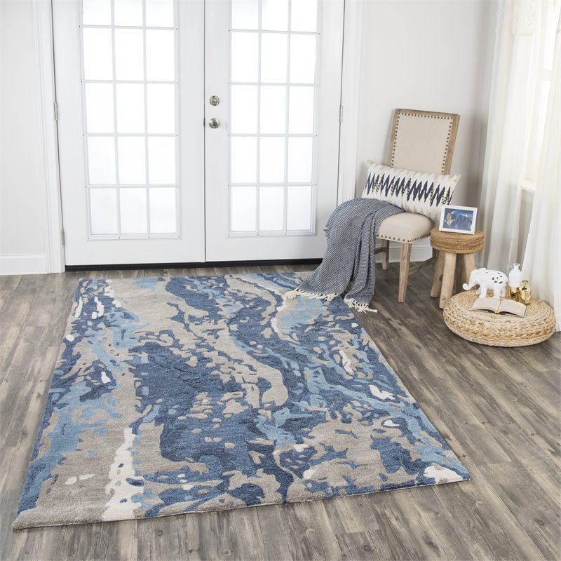 Alora Decor Lapis 9' x 12' Abstract Blue/Dk Blue/Gray/Taupe Hand-Tufted Area Rug