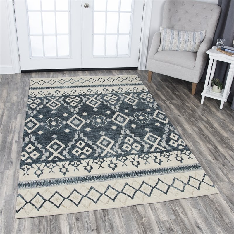 Alora Decor Lavine 10' x 13' Tribal Motif Natural/Gray/Dk Blue/Blue Area Rug