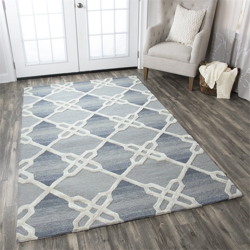 Alora Decor Berlin 9' x 12' Trellis Blue/Gray/Rust/Blue Hand-Tufted Area Rug