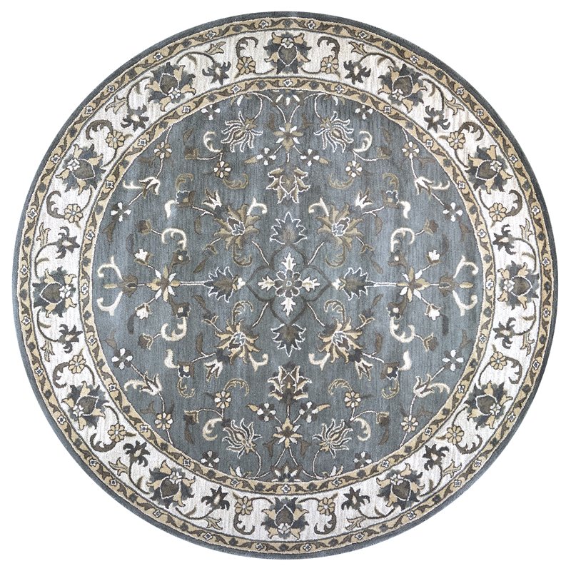 Alora Decor Liberty 10' Round Border Gray/Tan/Ivory Hand-Tufted Area Rug