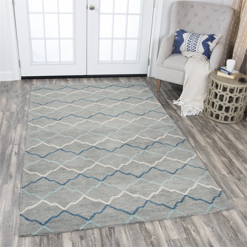 Alora Decor Cascade 9' x 12' Gray/Natural/Gray/Aqua Hand-Tufted Area Rug