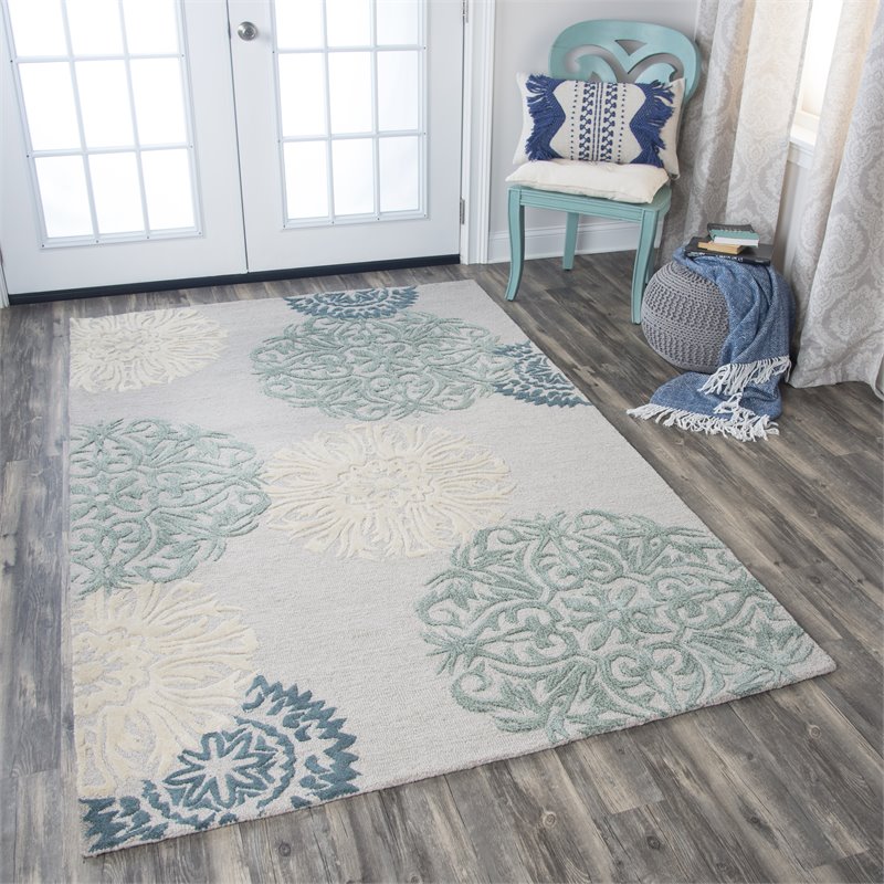 Alora Decor Charming 9' x 12' Medallion Blue/Gray/Rust/Blue Hand-Tufted Area Rug