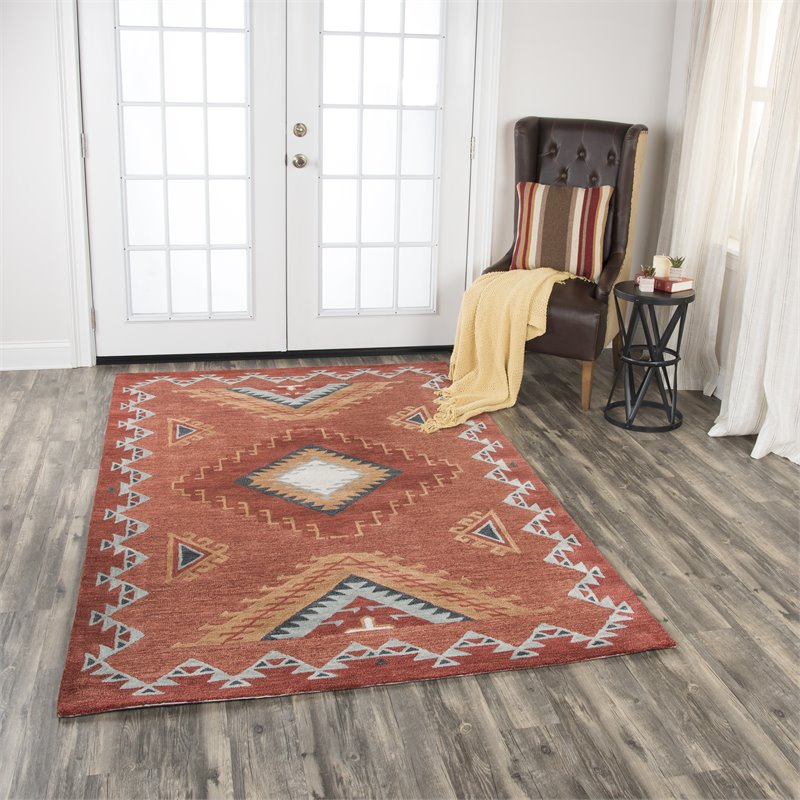 Alora Decor Durango 10' x 13' Southwest/Tribal Rust/Multi Hand-Tufted Area Rug