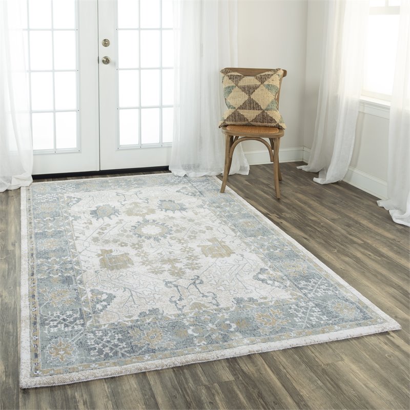 Alora Decor Elect 9' x 12' Ivory/Blue/Brown/Gray Power-Loomed/Hybrid Area Rug