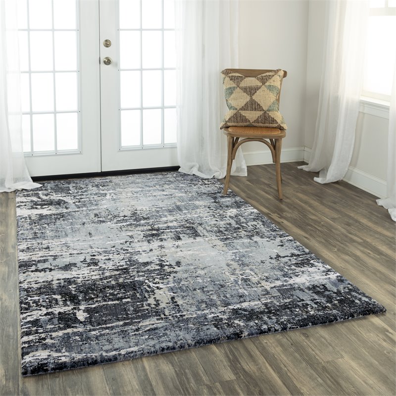 Alora Decor Elect 9' x 12' Abstract Gray/Gray /Blue Power-Loomed/Hybrid Area Rug