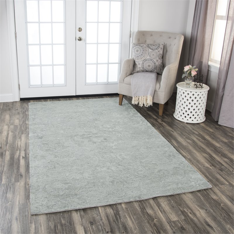Alora Decor Emerson 9' x 12' Damask Grey/Gray/Rust/Blue Hand-Tufted Area Rug