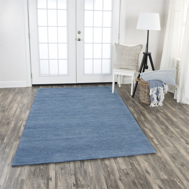 Alora Decor Emerson 9' x 12' Solid Blue/Gray/Rust/Blue Hand-Tufted Area Rug
