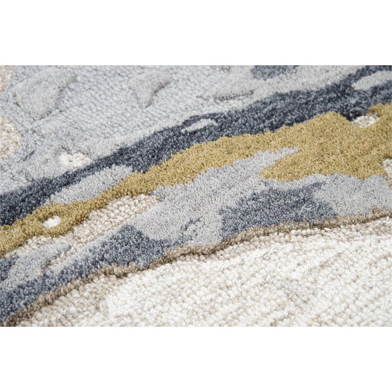 Flare 10 X 13 Abstract Beige Blue, Gray Blue And Gold Area Rugs