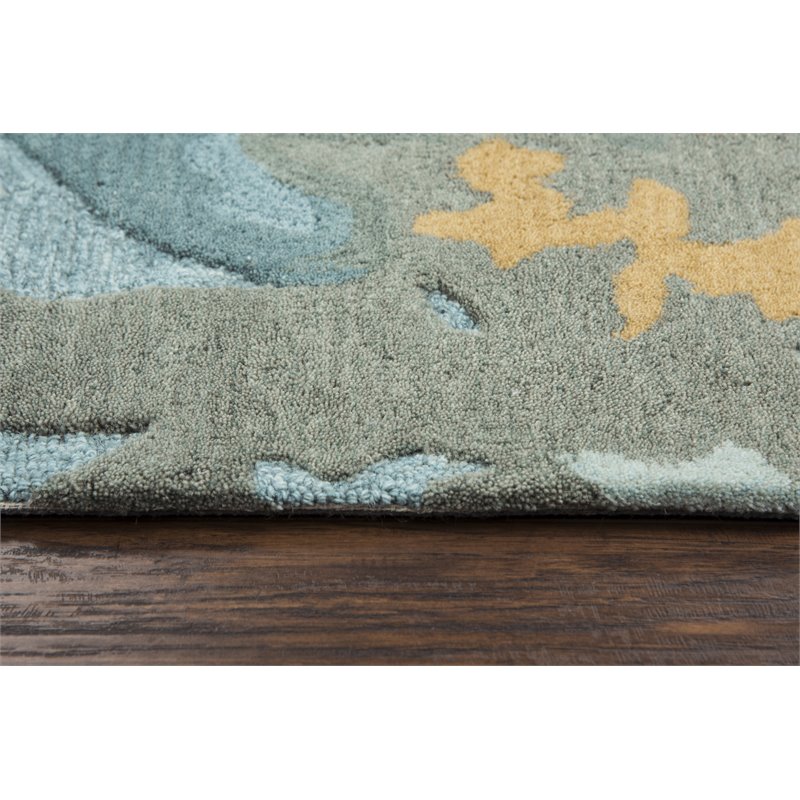 Flare 10 X 13 Abstract Blue Grey Teal, Teal Gold Gray Rug