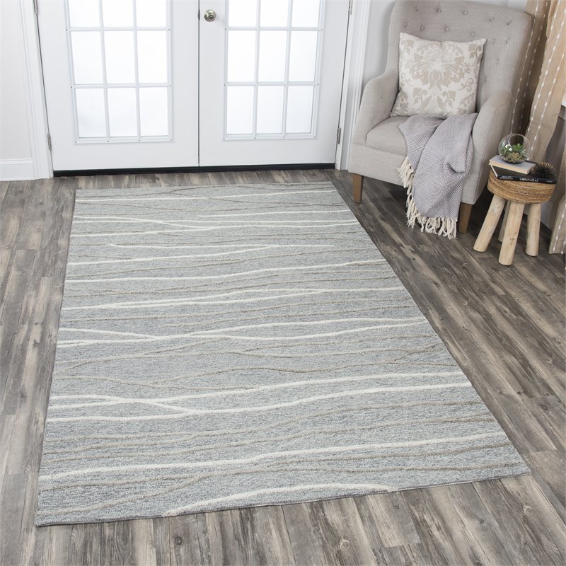 Alora Decor Geneva 10' x 13' Lines Gray/Ivory Hand-Tufted Area Rug
