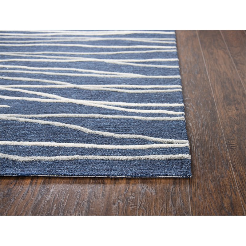 Alora Decor Geneva 10' x 13' Lines Navy/Ivory Hand-Tufted Area Rug