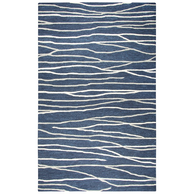 Alora Decor Geneva 10' x 13' Lines Navy/Ivory Hand-Tufted Area Rug