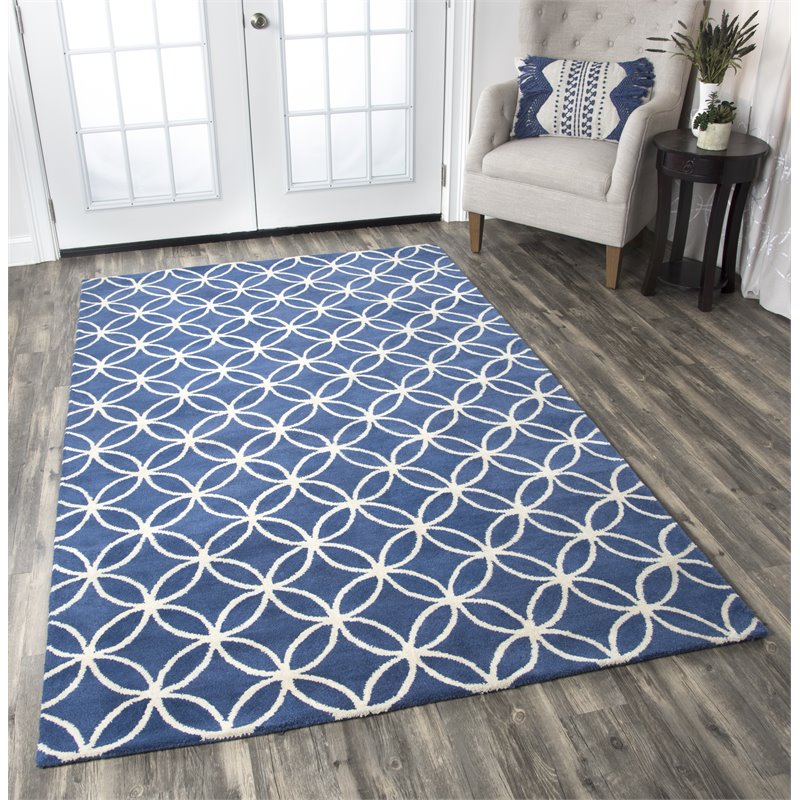 Alora Decor Holland 9' x 12' Geometric Blue/Ivory Hand-Tufted Area Rug