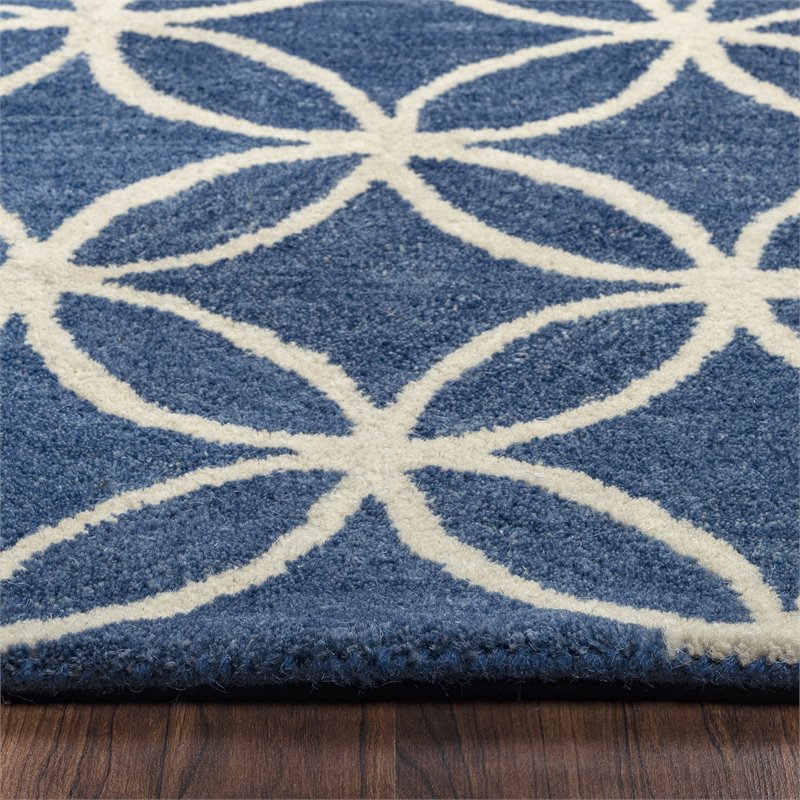 Alora Decor Holland 9' x 12' Geometric Blue/Ivory Hand-Tufted Area Rug