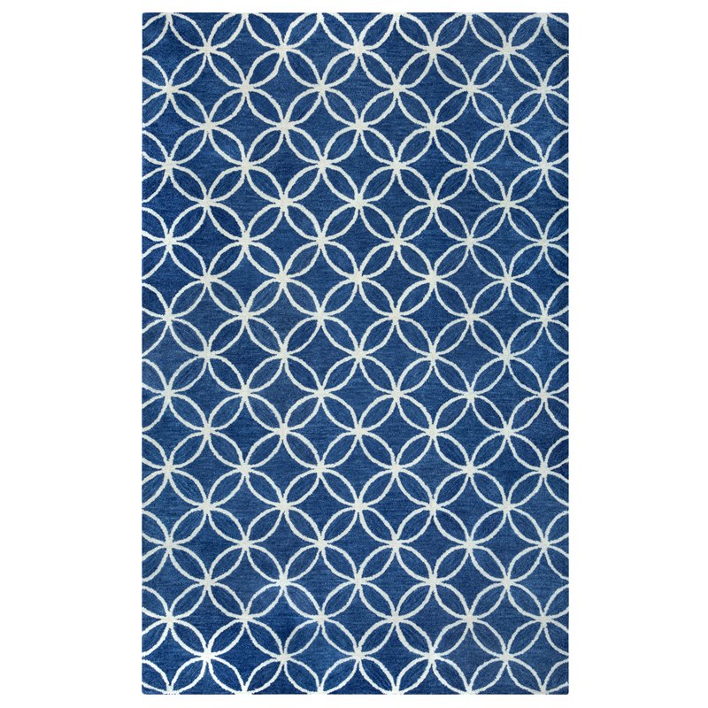 Alora Decor Holland 9' x 12' Geometric Blue/Ivory Hand-Tufted Area Rug
