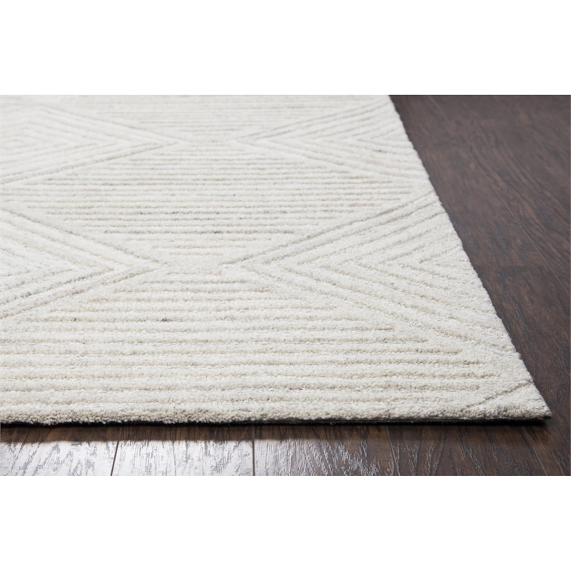 Alora Decor Makalu 9' x 12' Geometric/Solid Ivory /Natural Hand-Tufted Area Rug
