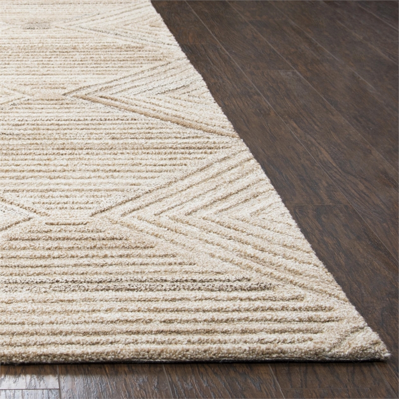 Alora Decor Makalu 9' x 12' Geometric/Solid Ivory /Natural Hand-Tufted Area Rug