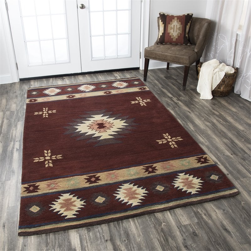 Alora Decor Ryder 12' x 15' Tribal Burgundy/Tan/Sage/Navy Hand-Tufted Rug