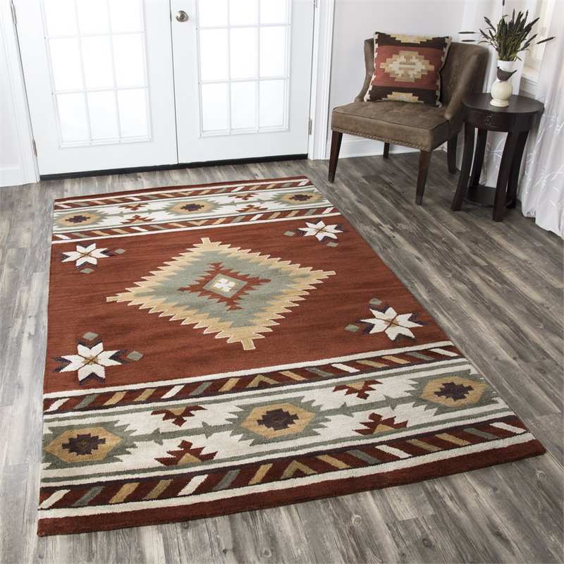Alora Decor Ryder 12' x 15' Tribal Rust/Khaki/Navy/Sage Hand-Tufted Rug