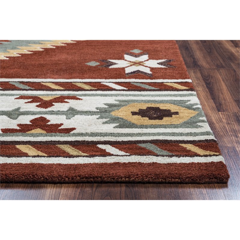 Alora Decor Ryder 12' x 15' Tribal Rust/Khaki/Navy/Sage Hand-Tufted Rug
