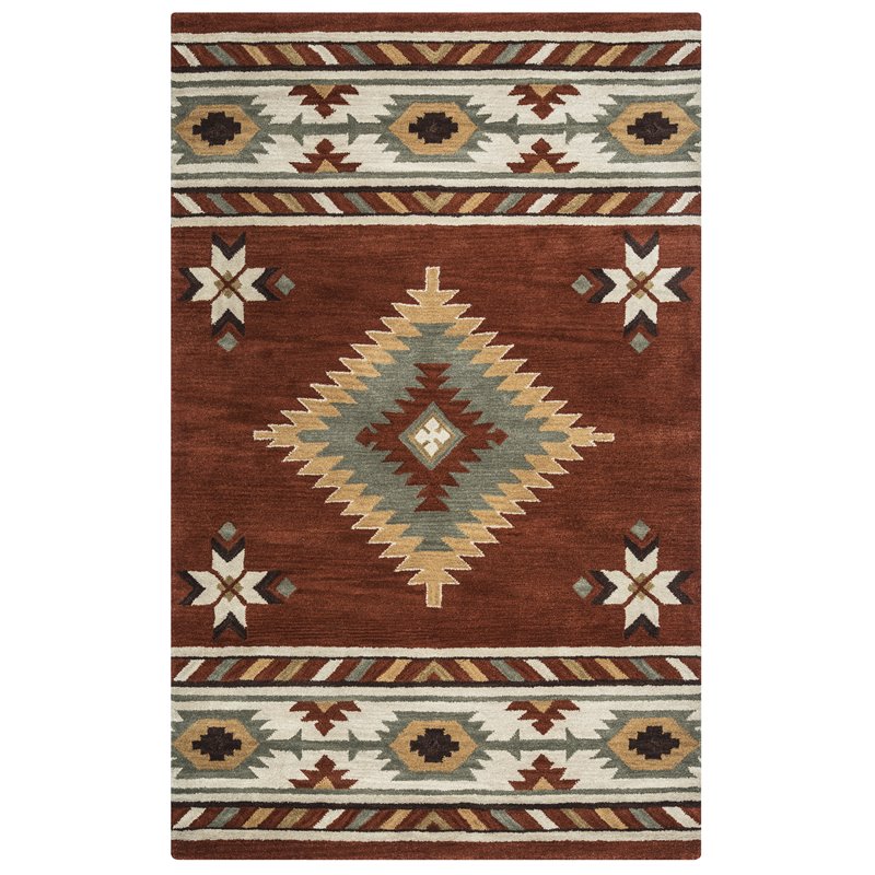 Alora Decor Ryder 12' x 15' Tribal Rust/Khaki/Navy/Sage Hand-Tufted Rug
