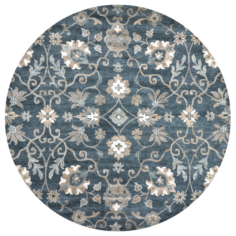 Alora Decor Napoli 10' Round Traditional Motifs Blue/Ivory Hand-Tufted Area Rug