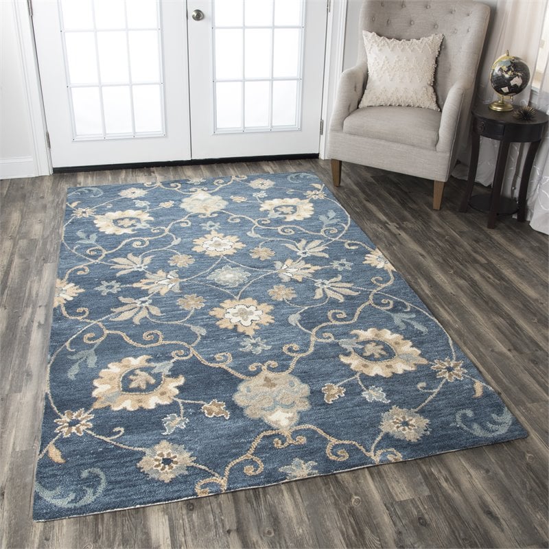Alora Decor Napoli 10' x 14' Traditional Motifs Blue/Ivory Hand-Tufted Area Rug