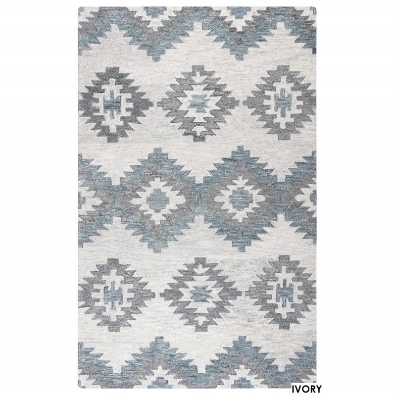 Alora Decor Napoli 9' x 12' Southwestern Motifs Blue/Ivory Hand-Tufted Area Rug