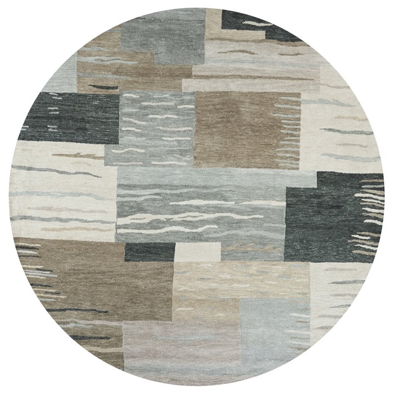 Alora Decor Napoli 10' Round Block Neutral/Ivory Hand-Tufted Area Rug