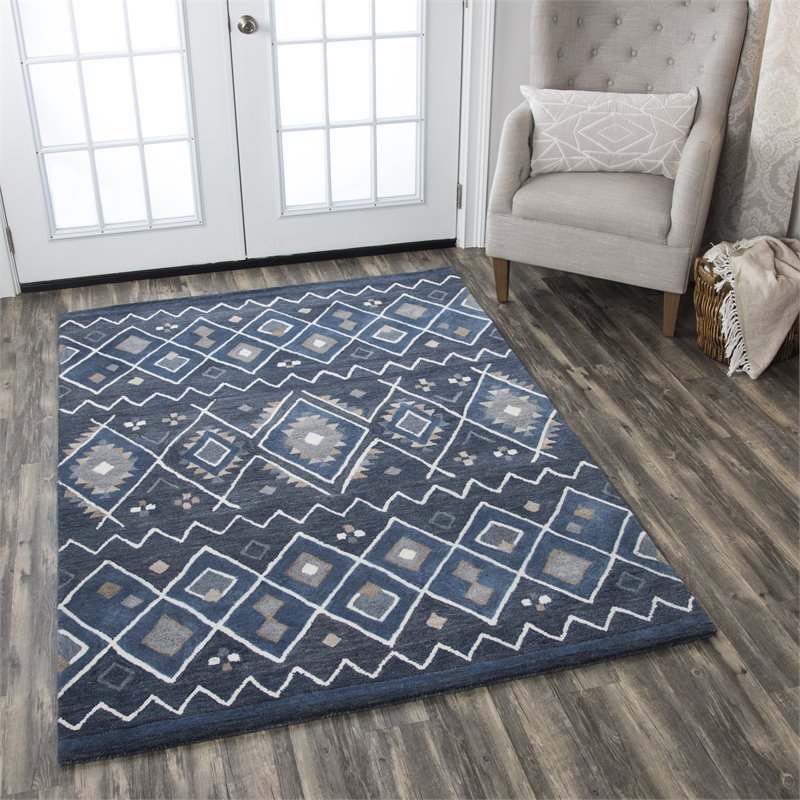 Alora Decor Pueblo 9' x 12' Tribal Indigo/Natural/Blue/Gray Area Rug