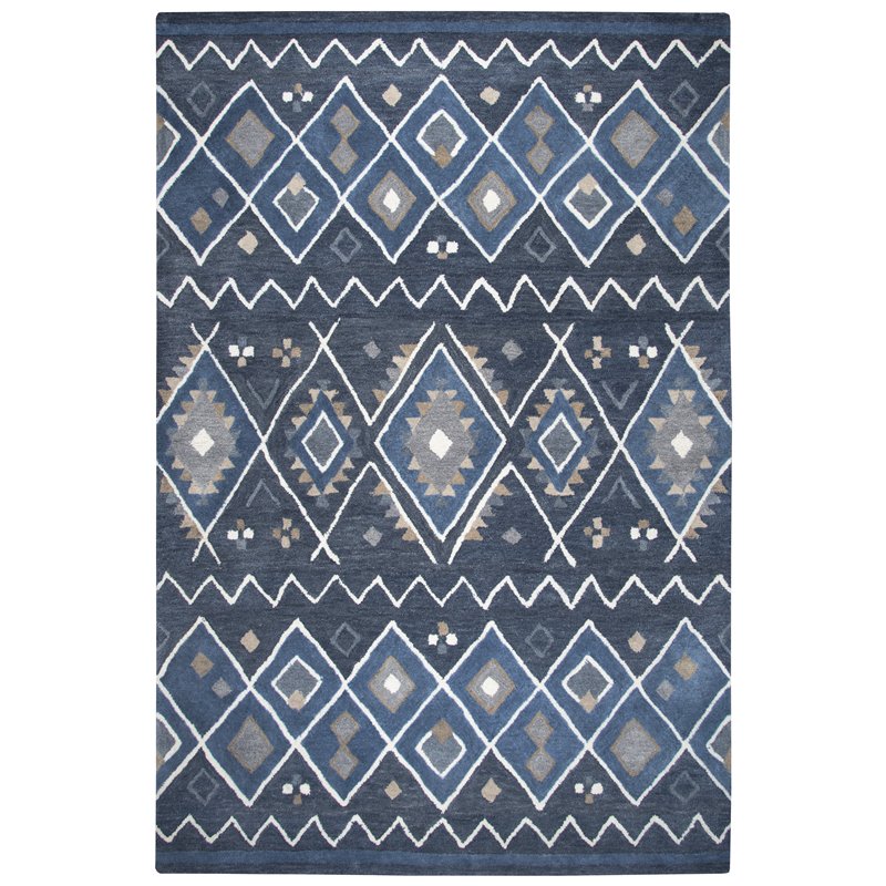Alora Decor Pueblo 9' x 12' Tribal Indigo/Natural/Blue/Gray Area Rug