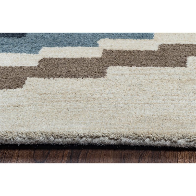 Alora Decor Pueblo 9' x 12' Tribal Beige/Navy/Blue/Brown Hand-Tufted Area Rug