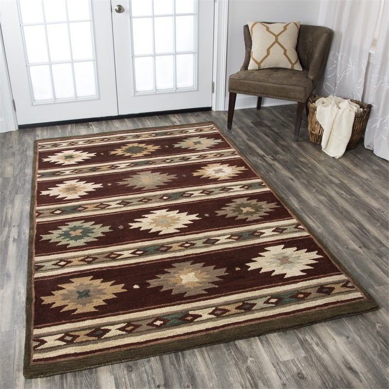 Alora Decor Ryder 9' x 12' Tribal Burgundy/Tan/Khaki/Sage Hand-Tufted Area Rug