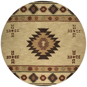 Alora Decor Ryder 10' Round Tribal Khaki/Brown/Burgundy/Sage Hand-Tufted Rug