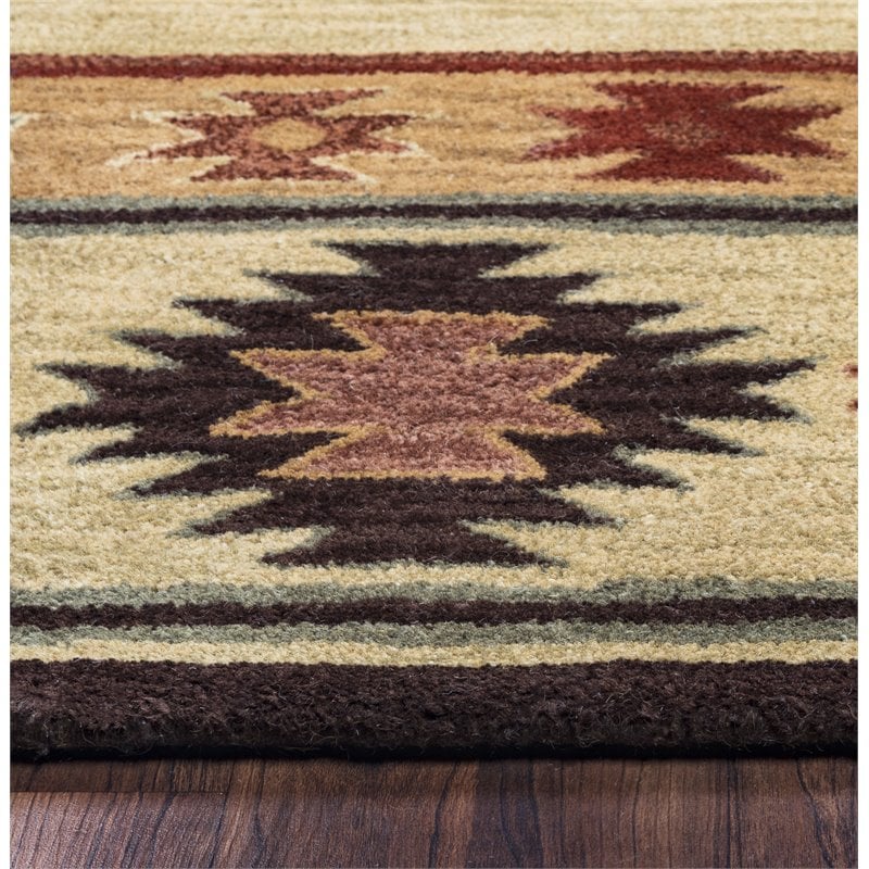 Alora Decor Ryder 10' x 14' Tribal Khaki/Brown/Burgundy/Sage Hand-Tufted Rug