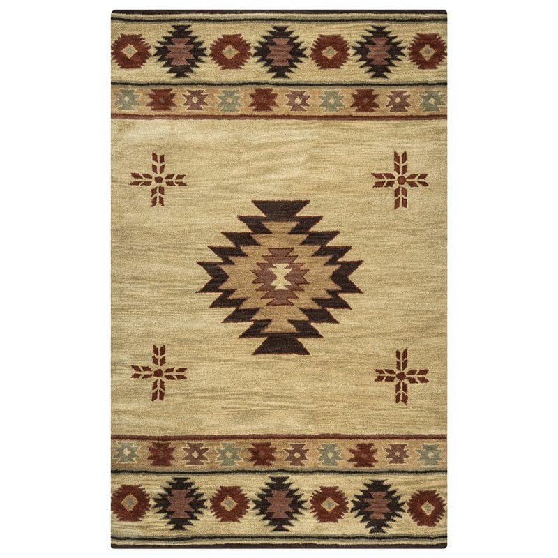 Alora Decor Ryder 10' x 14' Tribal Khaki/Brown/Burgundy/Sage Hand-Tufted Rug