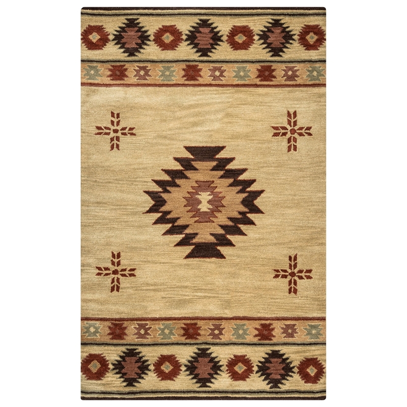Alora Decor Ryder 12' x 15' Tribal Khaki/Brown/Burgundy/Sage Hand-Tufted Rug