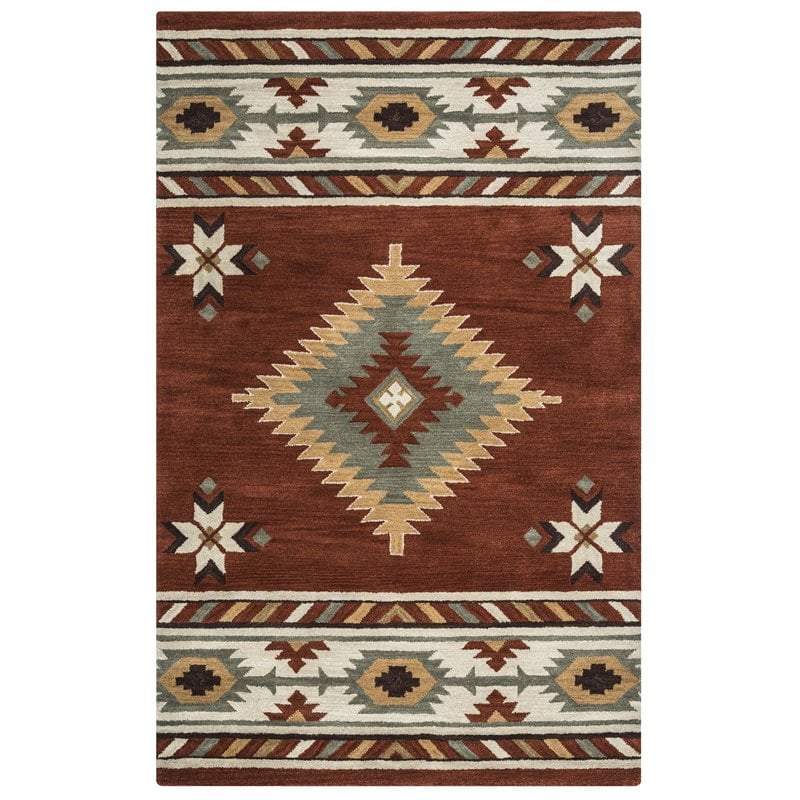 Alora Decor Ryder 9' x 12' Tribal Rust/Khaki/Navy/Sage Hand-Tufted Area Rug