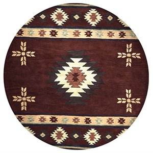 Alora Decor Ryder 10' Round Tribal Burgundy/Tan/Sage/Navy Hand-Tufted Rug