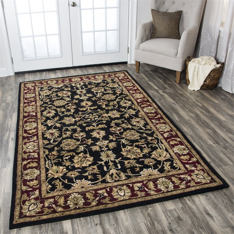 Alora Decor Sareena 9' x 12' Border Black Burgundy Sage Tan Off White Area Rug