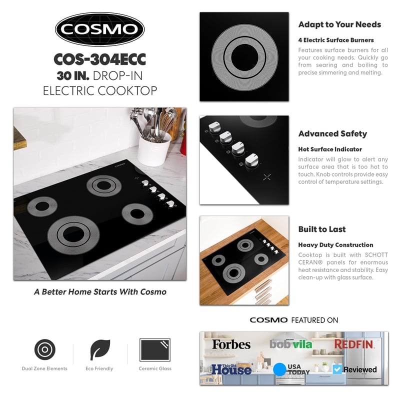 Cosmo COS-304ECC 30 in. Drop-In Electric Black Ceramic Glass Cooktop