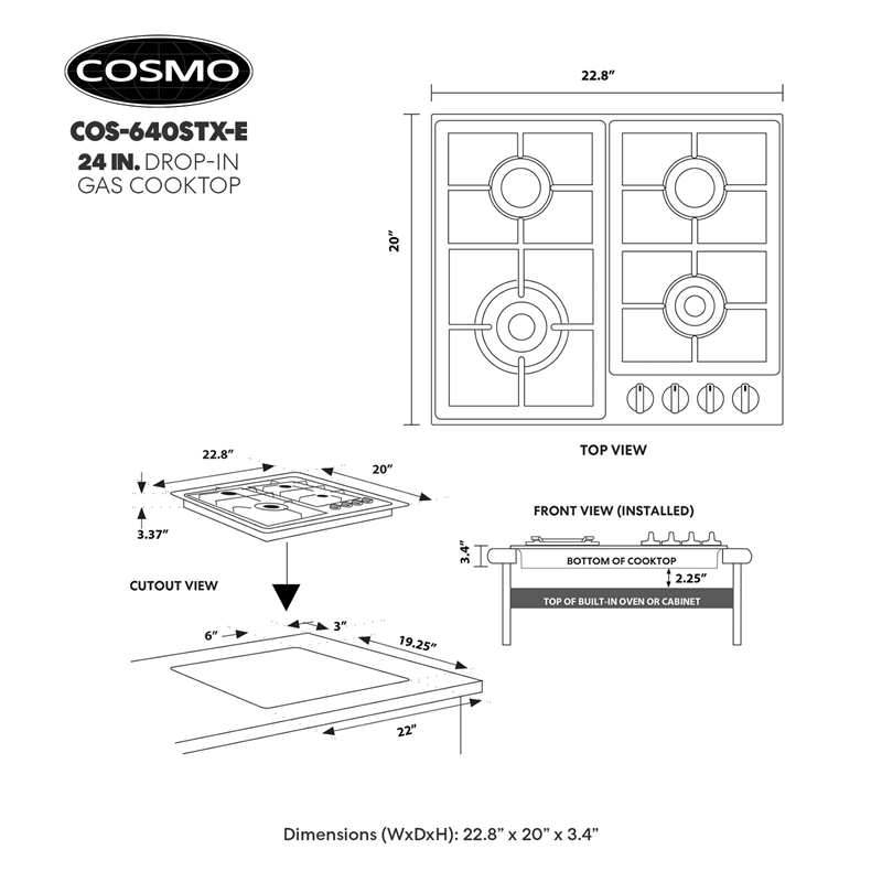 24 in. Gas Cooktop in Stainless Steel with 4 Sealed Burners