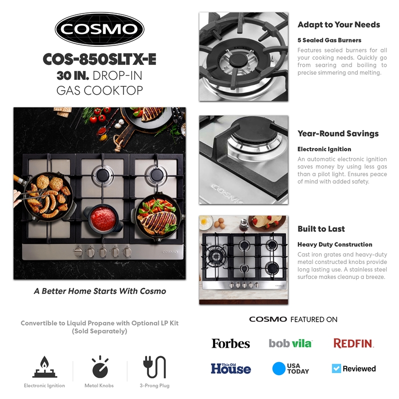 30 in. Gas Cooktop in Stainless Steel with 5 Sealed Brass Burners