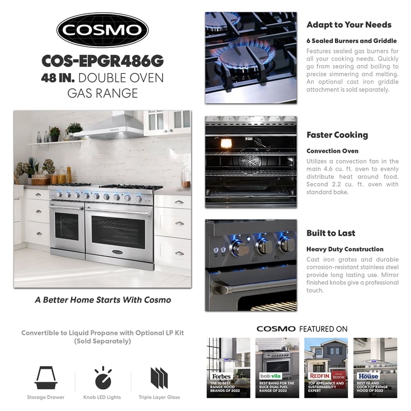 48 in. Haven Coll 7 cu. ft. Double Oven Gas Range in Stainless Steel