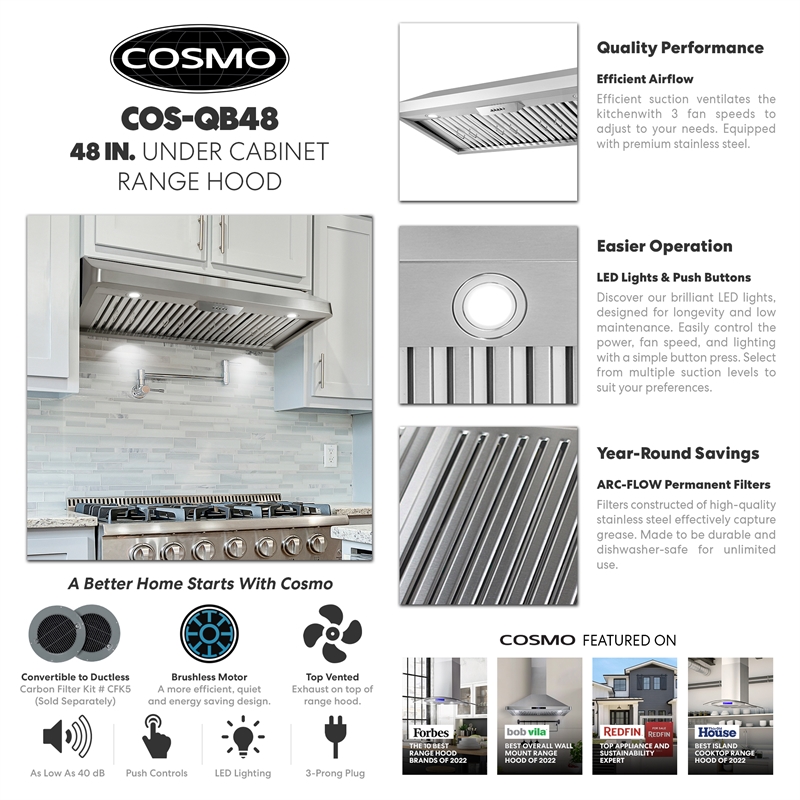 48 in. Haven Collection Ducted Under Cabinet Range Hood in Stainless Steel
