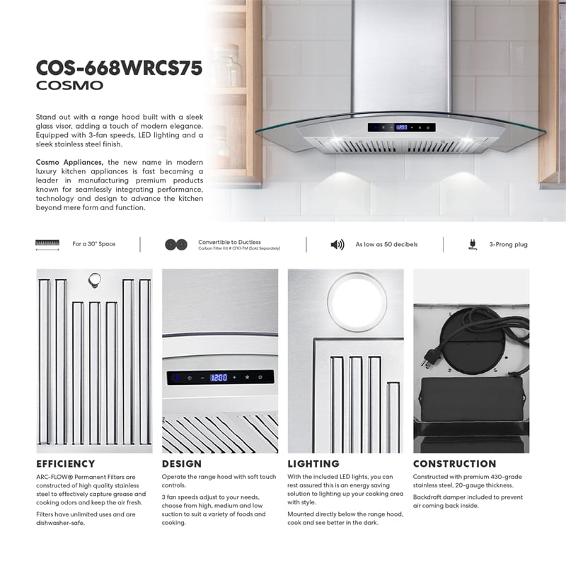 30 in. Vista Collection Ducted Wall Mount Range Hood in Stainless Steel