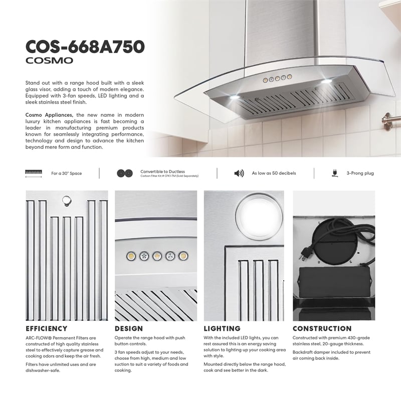 30 in. Vista Collection Ducted Wall Mount Range Hood in Stainless Steel