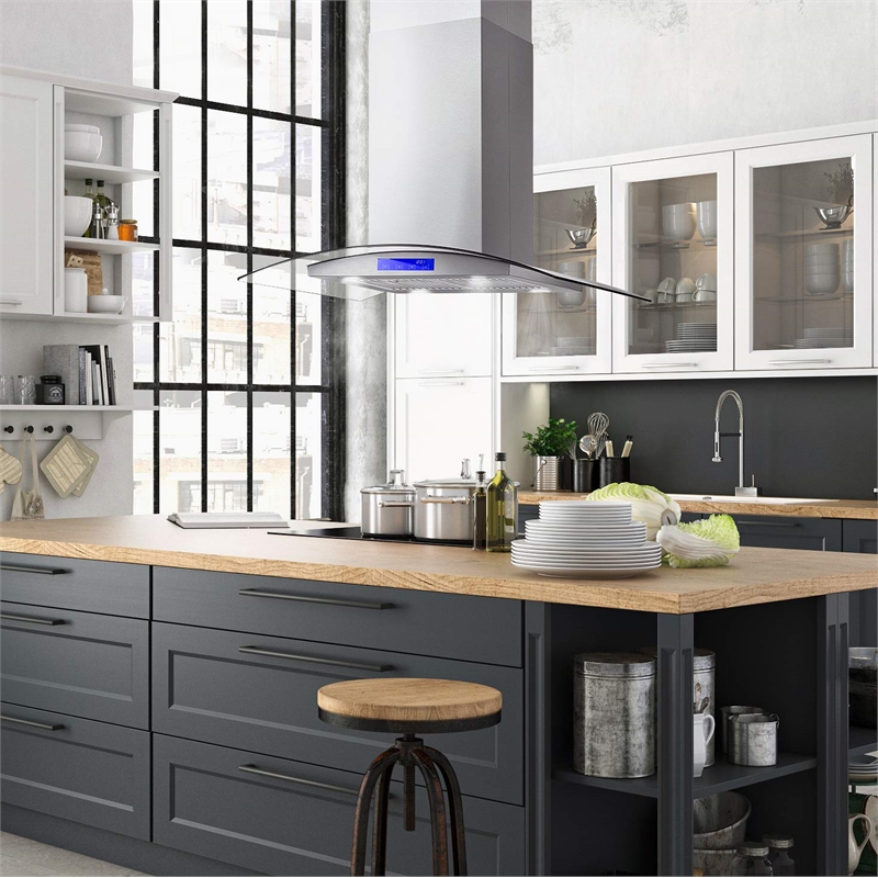 36 in. Lumin Collection Ducted Island Range Hood in Stainless Steel